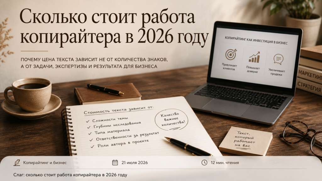 Сколько стоит работа копирайтера в 2026 году: цены, форматы и реальная стоимость текста