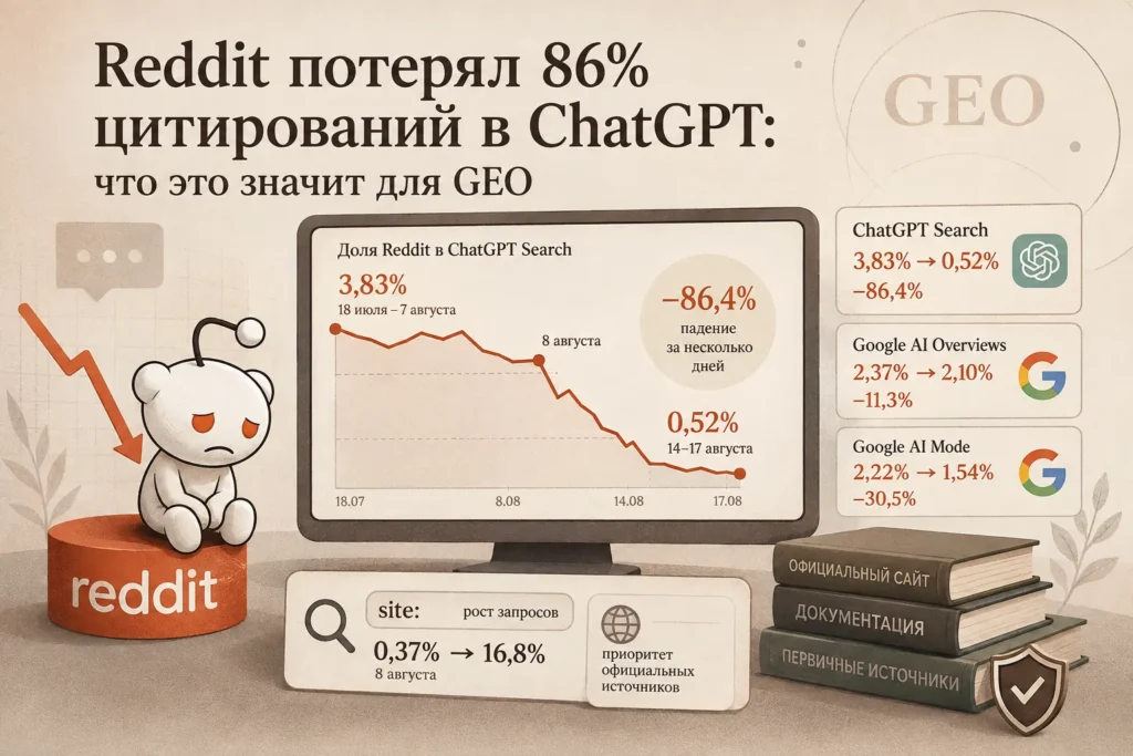 Reddit потерял 86% цитирований в ChatGPT: что это значит для GEO